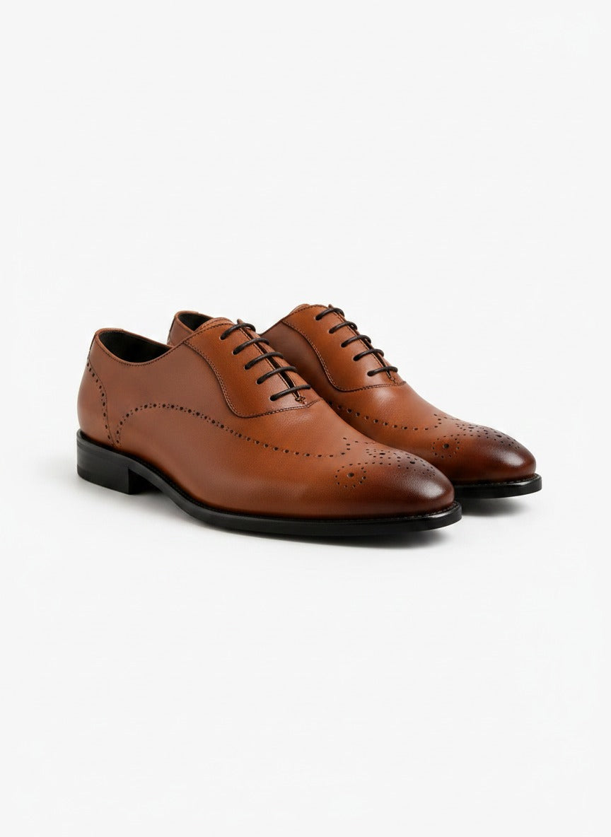 ROYAL Wingtip Oxford front view - tan leather oxford shoes India - Posh Hides