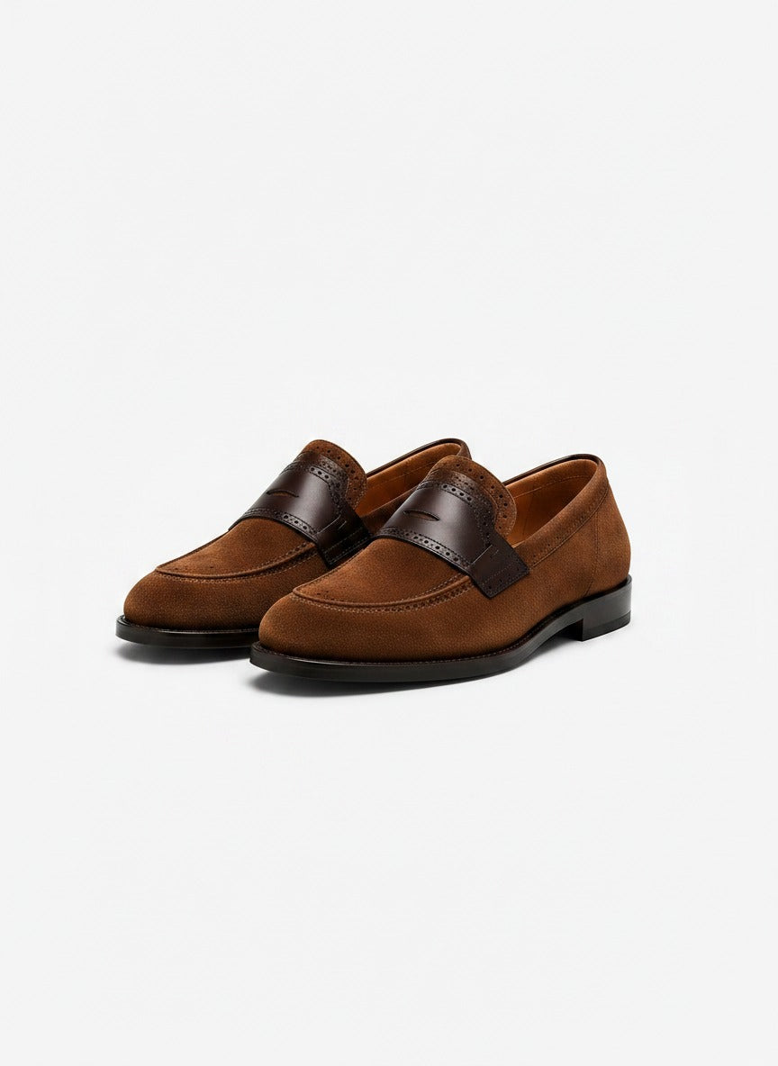ZENITH Penny Loafer front view - tan suede leather loafer India - Posh Hides
