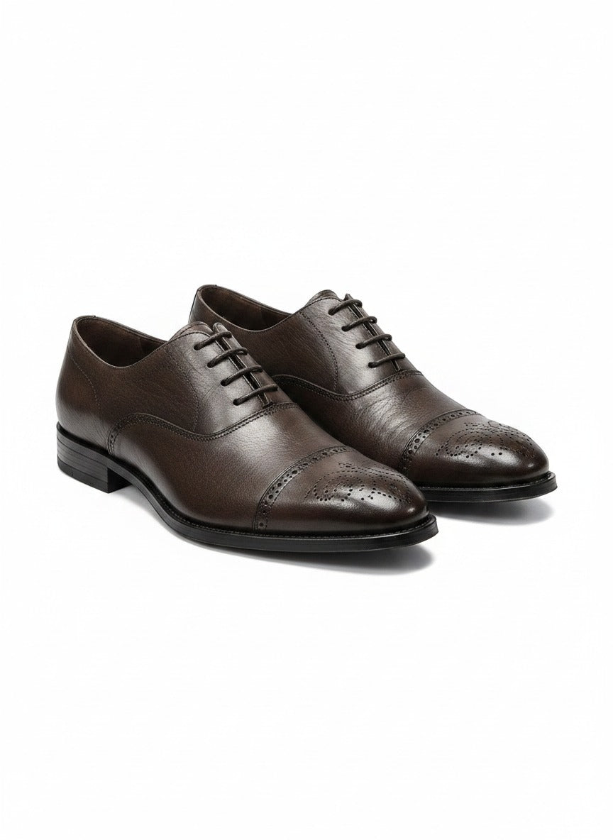 REGENT Brogue Oxford front view - dark brown leather brogue shoes India - Posh Hides