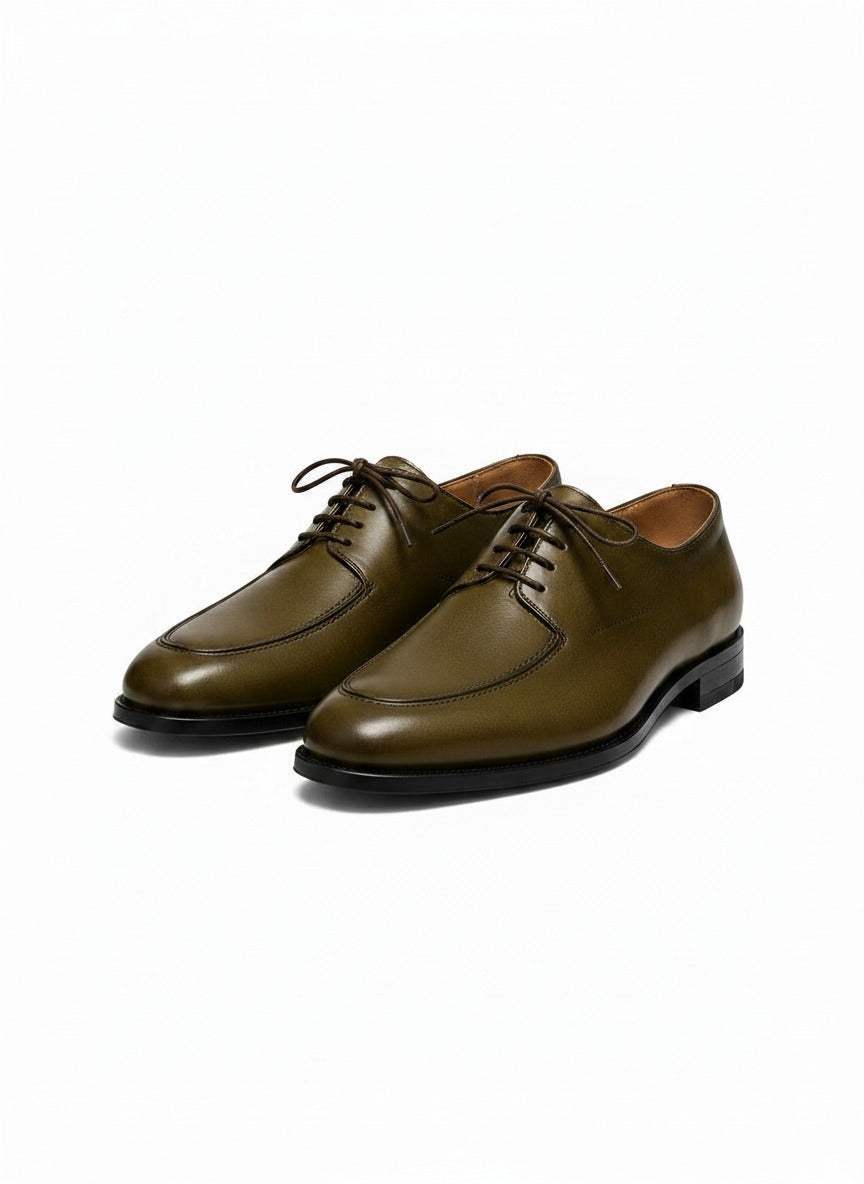 NOIR Apron Toe Oxford front view - olive green leather shoes India - Posh Hides