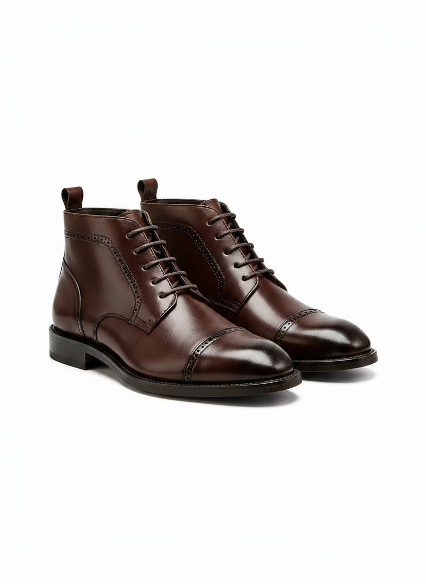 CROWN Cap-Toe Chukka Boot front view - dark brown leather boots India - Posh Hides
