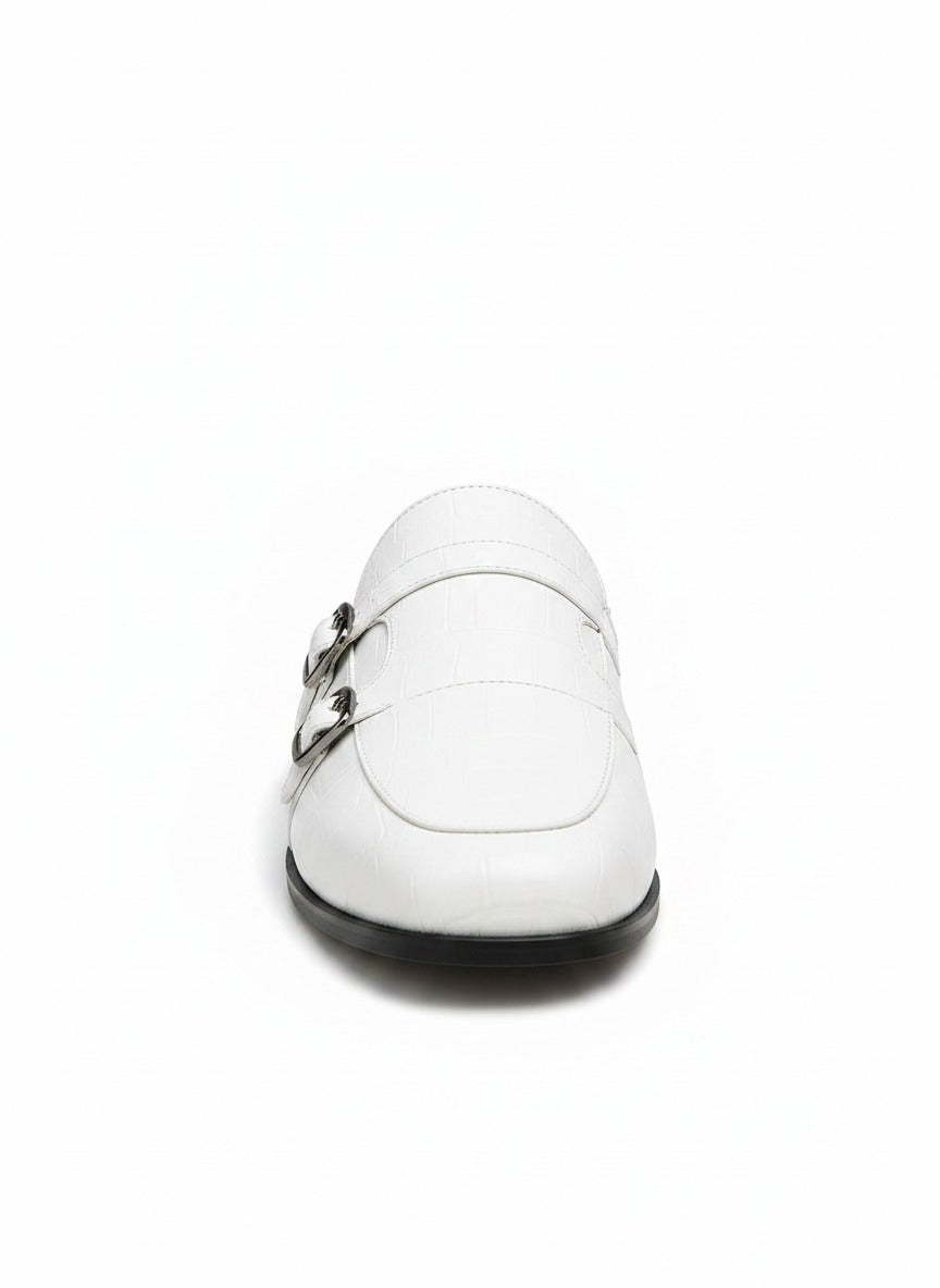 HERITAGE Croc-Embossed Double Monk Mule side view - luxury embossed leather India - Posh Hides