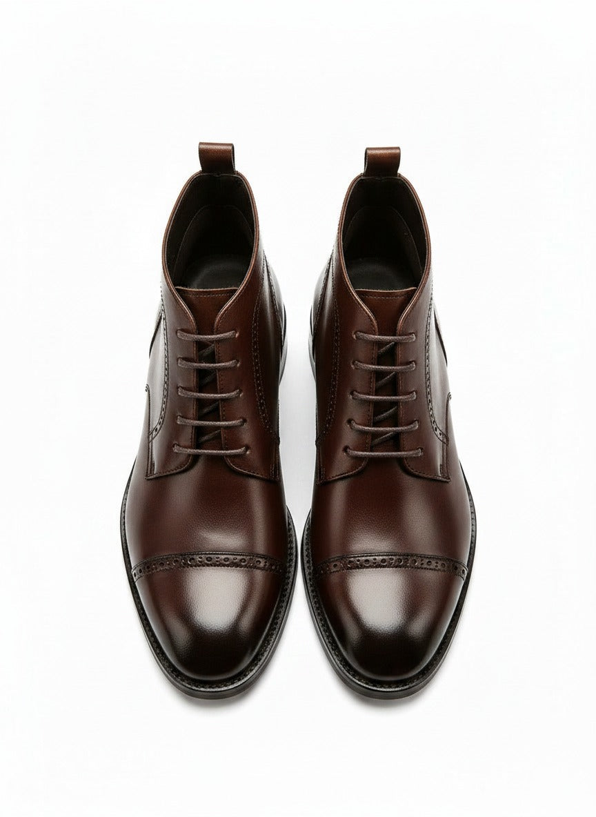 CROWN Cap-Toe Chukka Boot pair view - handcrafted leather boots India - Posh Hides