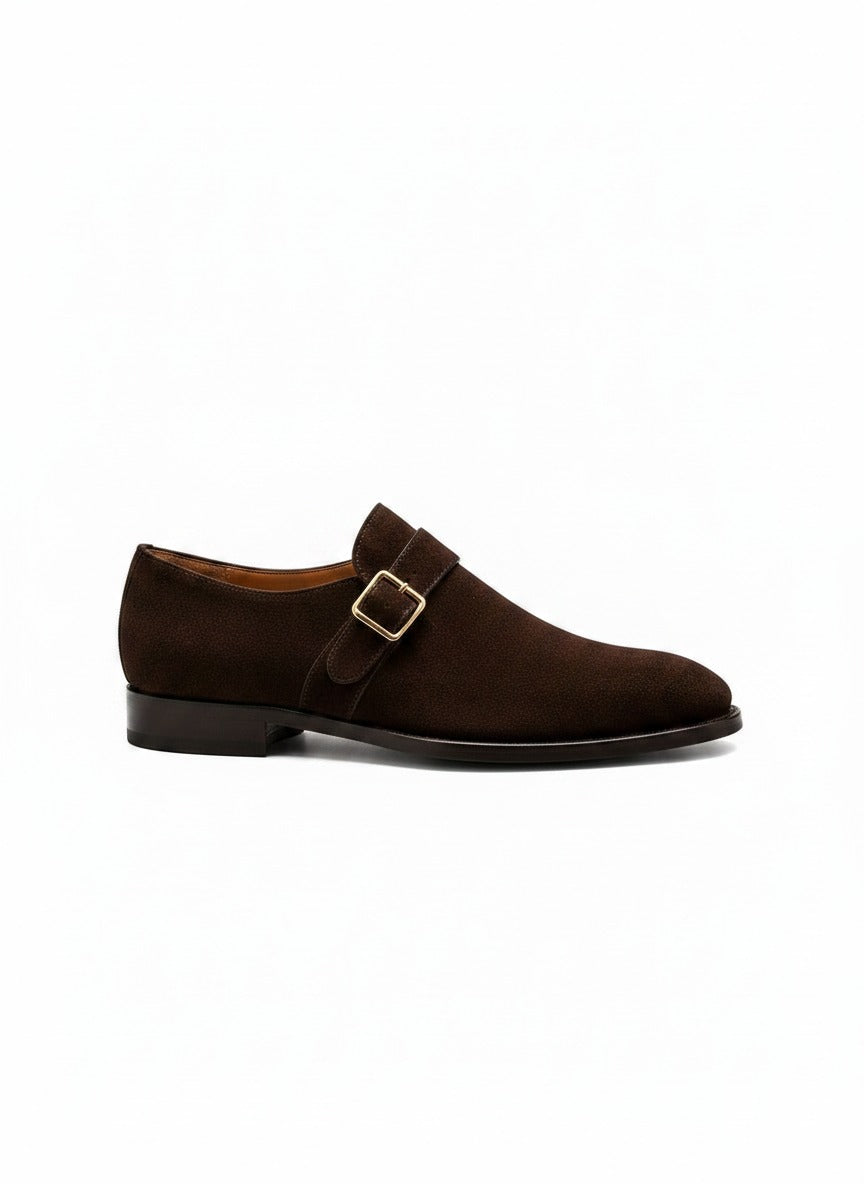 VALOR Suede Monk Strap close-up - handcrafted suede formal shoes India - Posh Hides