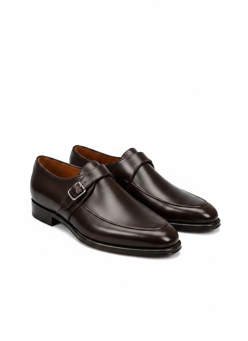 ONYX Apron Toe Monk Strap front view - dark brown leather shoes India - Posh Hides