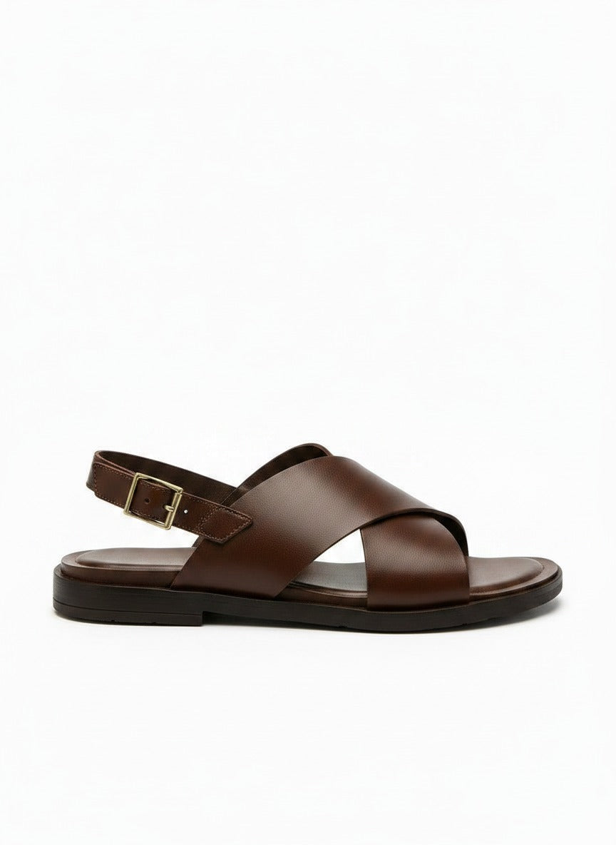 CROSS Strap Sandal side view - premium leather adjustable buckle sandal India - Posh Hides