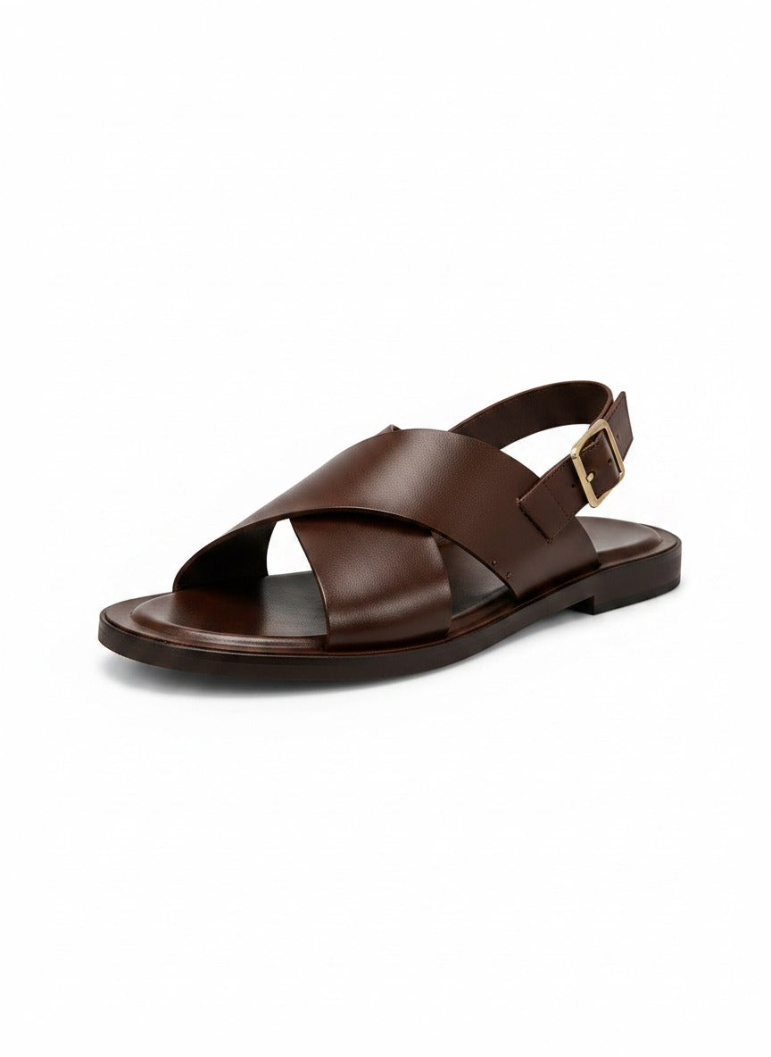 CROSS Strap Sandal top view - handcrafted leather casual sandals India - Posh Hides