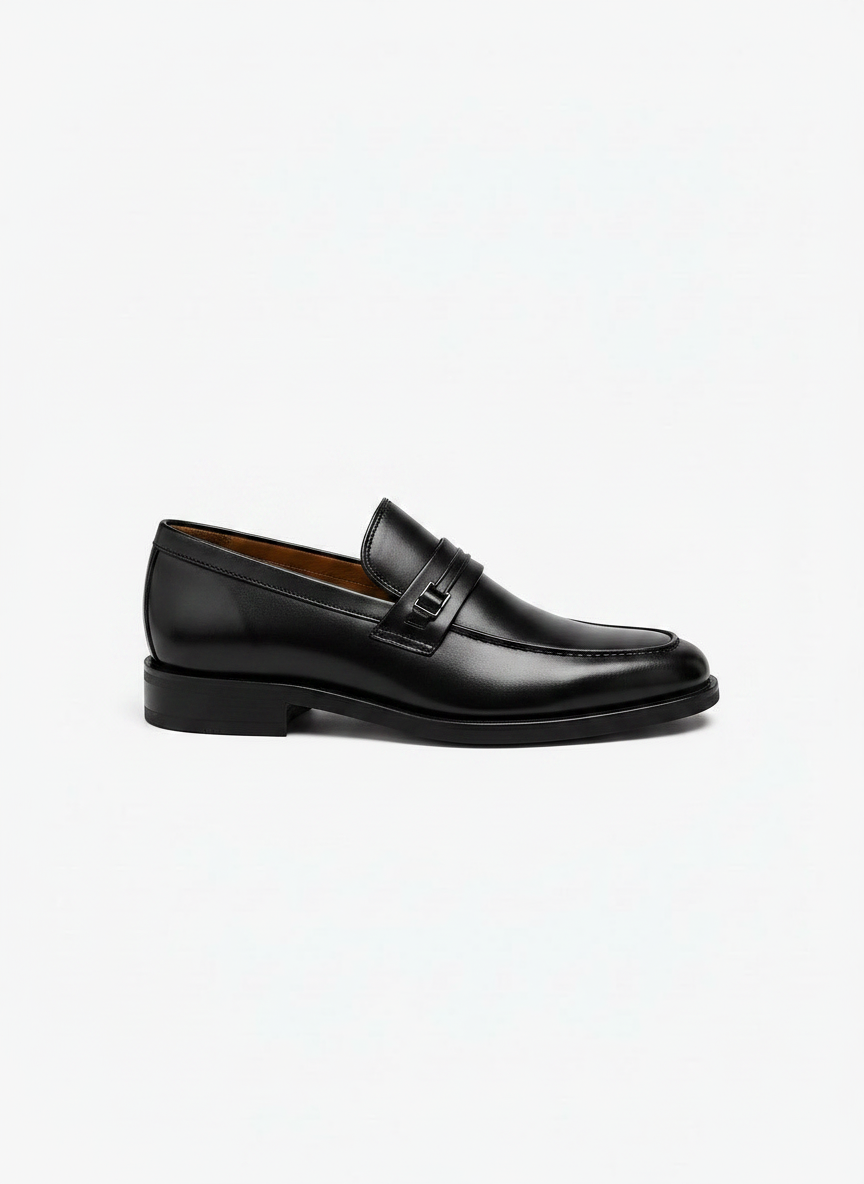 VICEROY Apron Toe Loafer side view - handcrafted black leather loafer India - Posh Hides