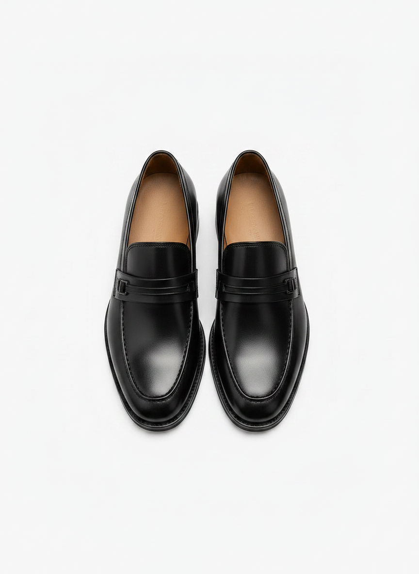 VICEROY Apron Toe Loafer top view - black leather loafer India - Posh Hides