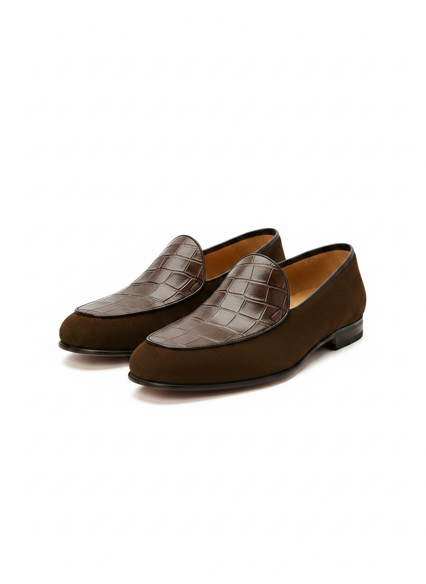 CROCO Embossed Belgian Loafer pair view - luxury croc-embossed leather loafer India - Posh Hides