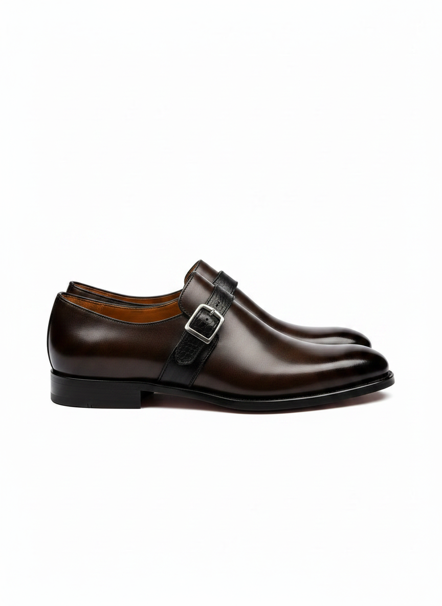 STERLING Single Monk Strap Shoe side view - full-grain leather formal shoes India - Posh Hides