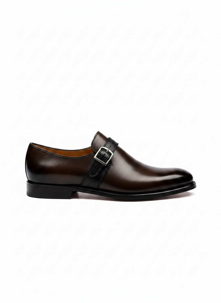 STERLING Single Monk Strap Shoe different angle - premium leather men's shoes India - Posh Hides